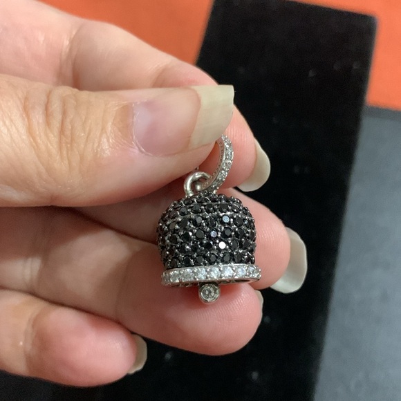 STUNNING .925 Sterling Silver Black & Silver Swarovski Crystal Bell Pendant - Picture 1 of 8
